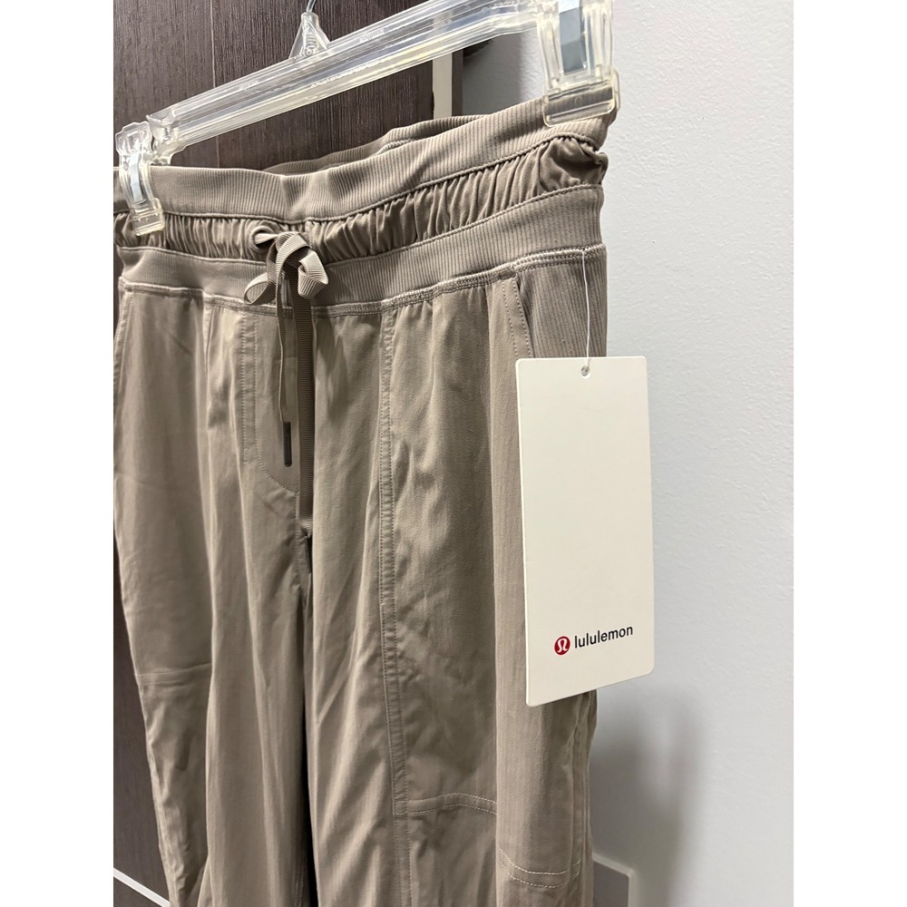 New Lululemon Dance Studio MR Crop Pants Taupe Ribbed Waist Drawstring Sz 2 $138